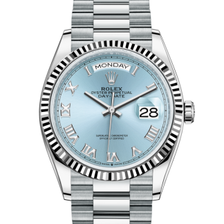 replica Rolex Day-Date 36 Oyster 36 mm platino Quadrante blu ghiaccio M128236-0008