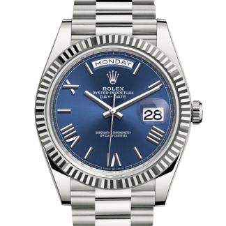replica Rolex Day-Date 40 Oyster 40 mm oro bianco Quadrante blu brillante M228239-0007