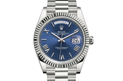replica Rolex Day-Date 40 Oyster 40 mm oro bianco Quadrante blu brillante M228239-0007