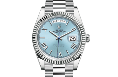 replica Rolex Day-Date 40 Oyster 40 mm platino Quadrante blu ghiaccio M228236-0012