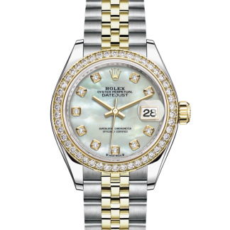replica Rolex Lady-Datejust Oyster 28 mm Oystersteel oro giallo e diamanti Quadrante bianco M279383RBR-0019