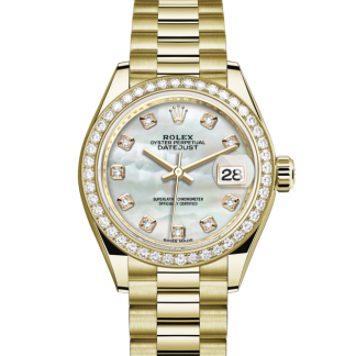 replica Rolex Lady-Datejust Oyster 28 mm oro giallo e diamanti Quadrante bianco M279138RBR-0015