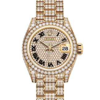 replica Rolex Lady-Datejust Oyster 28 mm oro giallo e diamanti Quadrante con pavé di diamanti M279458RBR-0001
